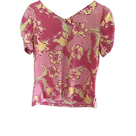 Lilly Pulitzer Womens T Shirt XL Short Sleeve Cotton, Tops, Pink Floral Coastal - Picture 4 of 5